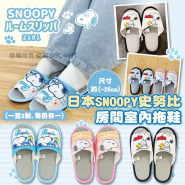 日本SNOOPY房間室內拖鞋(一套3對每色各一)